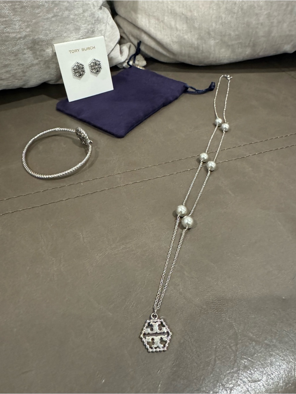 Tory Burch Silver Tone Necklace, Earring and Bracelet Set - Picture 6 of 8